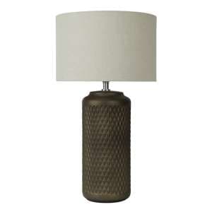 Perast Beige Linen Shade Table Lamp With Brown Ceramic Base - UK