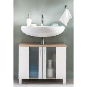 Perco Bathroom Sink Vanity Unit In White And Sagerau Oak