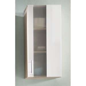 Perco Bathroom Small Storage Cabinet In White And Sagerau Oak - UK