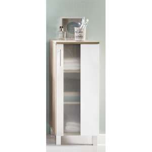 Perco Floor Bathroom Storage Cabinet In White And Sagerau Oak - UK