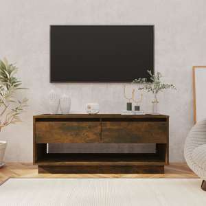 Perdy Wooden TV Stand With 2 Drawers In Smoked Oak