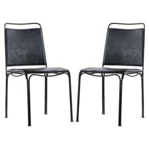Perham Black Leather Dining Chairs With Metal Frame In A Pair - UK