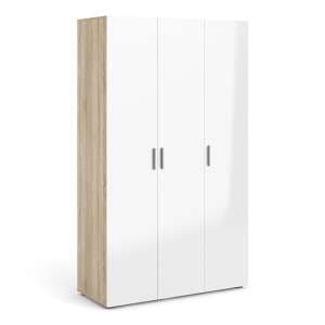 Perkin High Gloss Wardrobe With 3 Doors In Oak And White - UK