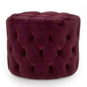 Perkin Round Upholstered Velvet Footstool In Red