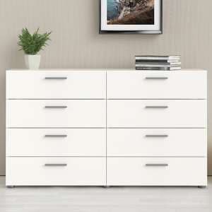 Perkin Wide Wooden Chest Of 8 Drawers In White Woodgrain - UK