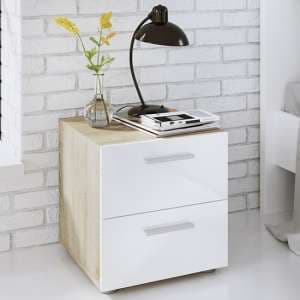 Perkin Wooden Bedside Cabinet In Oak And White Gloss 2 Drawers - UK