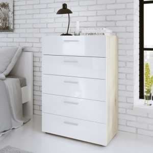 Perkin Wooden Chest Of Drawers In Oak And White Gloss 5 Drawers - UK