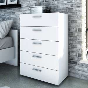 Perkin Wooden Chest Of Drawers In White With 5 Drawers - UK