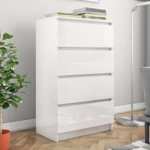 Perris High Gloss Chest Of 4 Drawers In White - UK
