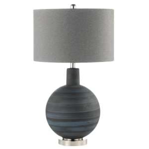 Pesaro Grey Linen Shade Table Lamp With Stripe Glass Base - UK
