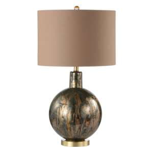 Pesaro Taupe Faux Silk Shade Table Lamp With Abstract Glass Base - UK