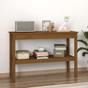 Petey Pinewood Console Table With Undershelf In Honey Brown