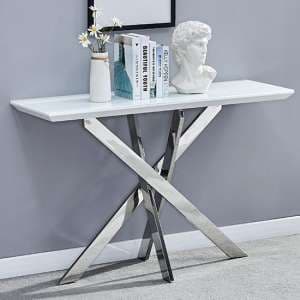 Petra Glass Top High Gloss Console Table In White And Chrome Legs