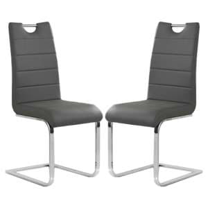Petra Grey Faux Leather Dining Chairs In Pair