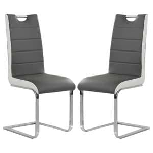 Petra Grey And White Faux Leather Dining Chairs In Pair