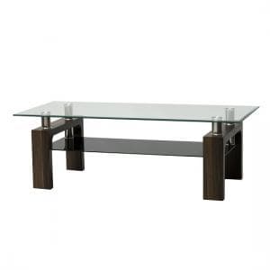 Tetro Glass TV Stand Rectangular In Clear With Walnut Legs