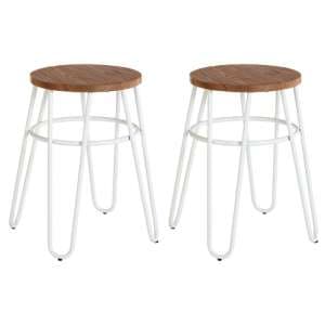 Pherkad Wooden Hairpin Stools With White Metal Legs In Pair