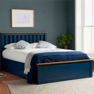 Phoney Rubberwood Ottoman King Size Bed In Navy Blue - UK