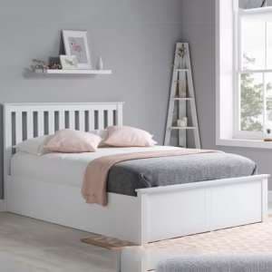 Phoney Rubberwood Ottoman King Size Bed In White - UK