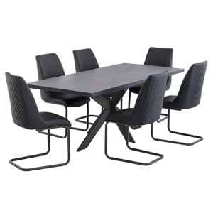 Paley Extending Dining Table With 6 Revila Grey Chairs - UK