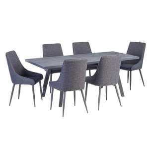 Paley Extending Dining Table With 6 Remika Blue Chairs - UK