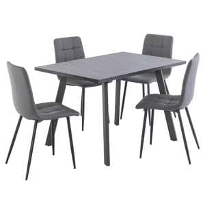 Paley Wooden Dining Table With 4 Virti Grey Chairs