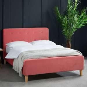 Piera Velvet Double Bed In Coral - UK