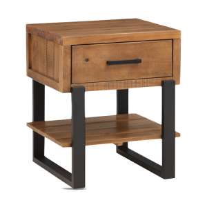 Pierre Pine Wood End Table With 1 Drawer In Rustic Oak - UK