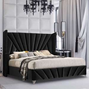 Pikeville Plush Velvet Double Bed In Black - UK