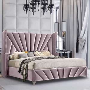 Pikeville Plush Velvet Double Bed In Pink - UK
