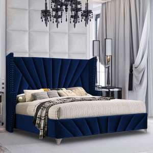 Pikeville Plush Velvet Super King Size Bed In Blue - UK