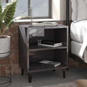 Pilvi High Gloss Bedside Cabinet In Grey With Metal Legs - UK