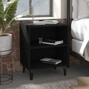 Pilvi Wooden Bedside Cabinet In Black With Metal Legs - UK