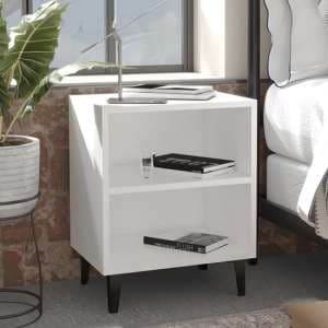 Pilvi Wooden Bedside Cabinet In White With Metal Legs - UK