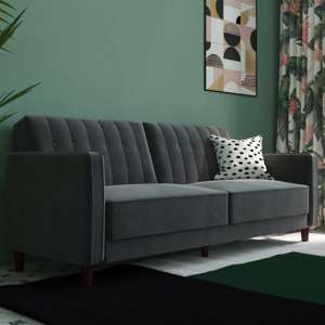 Pina Velvet Sofa Bed With Wooden Legs In Grey - UK