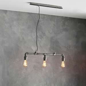 Pipe 3 Lights Industrial Ceiling Pendant Light In Aged Pewter - UK