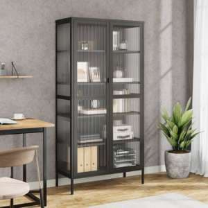 Piper Glass And Steel Display Cabinet With 2 Doors In Black - UK