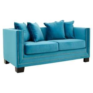 Pipirima Upholstered Velvet 2 Seater Sofa In Cyan Blue