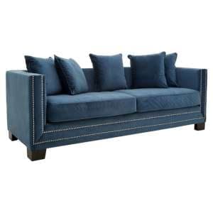 Pipirima Upholstered Velvet 3 Seater Sofa In Midnight Blue - UK
