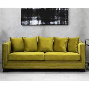 Pipirima Upholstered Velvet 3 Seater Sofa In Moss Green - UK