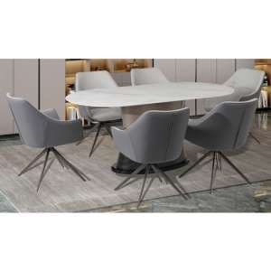 Piran Sintered Stone Dining Table With 6 Light Grey Chairs - UK
