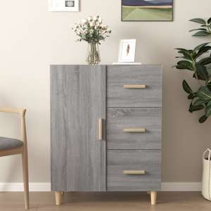 Pirro Wooden Sideboard With 1 Door 3 Drawers In Grey Sonoma Oak - UK