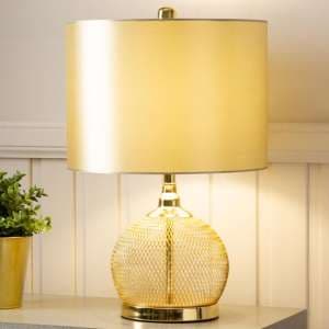 Plains Champagne Shade Table Lamp With Gold Wire Mesh Base