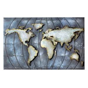 Planet Earth Picture Metal Wall Art In Grey - UK