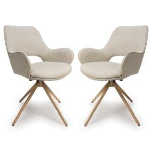 Playa Swivel Natural Fabric Dining Chairs In Pair - UK