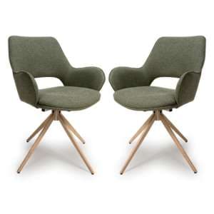 Playa Swivel Sage Fabric Dining Chairs In Pair - UK