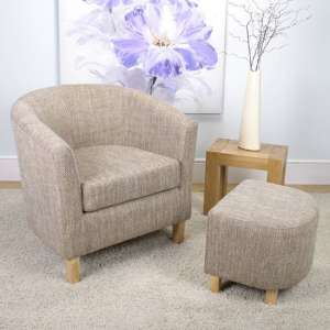 Tebessa Tub Chair With Stool In Oatmeal Tweed Fabric