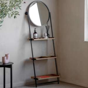 Pocola Wooden Shelving Unit With Mirror In Black
