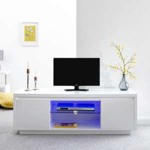 Powick Large TV Stand In White High Gloss With LED Light