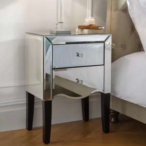 Polearm Mirrored Bedside Cabinet With 2 Drawers In Silver - UK